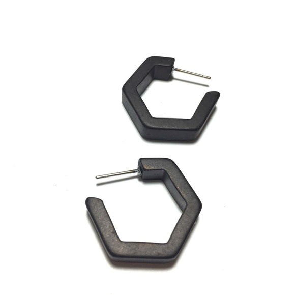 Frosted Vintage Honeycomb Lucite Hoops Earrings - Picture 2 of 5